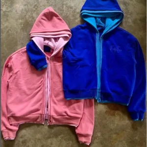 Heavy Weight Cotton French Terry Cropped Boxy Double Three Layers Zipper Hoodie