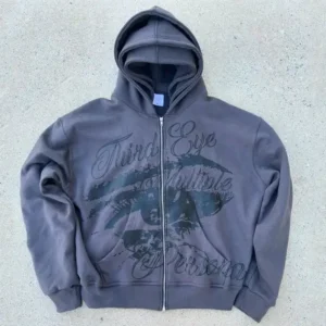 Screen Print Logo Cotton French Terry Oversized Hoodie Boxy Cropped Zip Up Triple Hood Hoodie