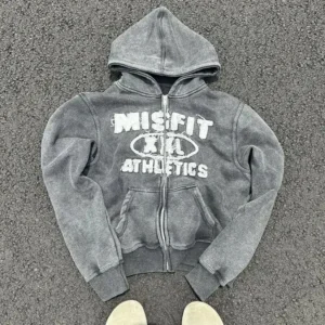 Vintage Stone Washed Applique Patchwork Embroidery Heavy Cotton Grey Cropped Zip Up Distressed Hoodie
