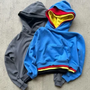 Custom Men Hooded Sweatshirt Triple Multi Color Block Three Layers Pullover Hoodie