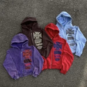 Anti Shrink Acid Wash Cropped Hoodie With Double Zipper Vintage Sun Faded Style