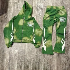 Distressed Patch Embroidery Flared Sweatpant And Hoodie Set