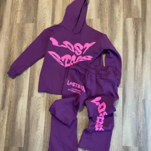 3D Puff Print Flared Sweatpant And Cropped Hoodie Tracksuit
