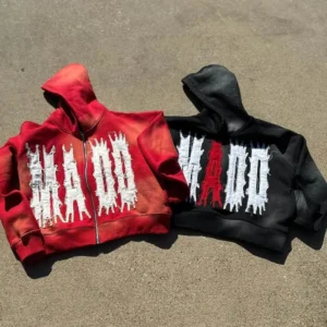 Custom Couple Embroidery Sun Faded Patchwork Distressed Streetwear Hoodie