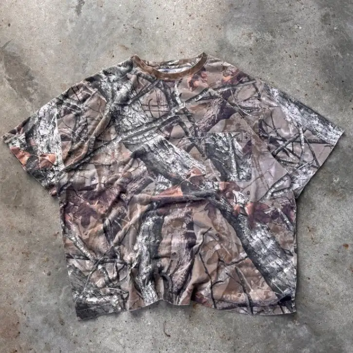 Summer Oversized Camo Silk Screen Printed Cropped Boxy T-Shirt