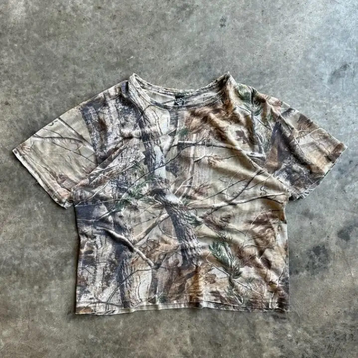 Summer Oversized Camo Silk Screen Printed Cropped Boxy T-Shirt - Image 2