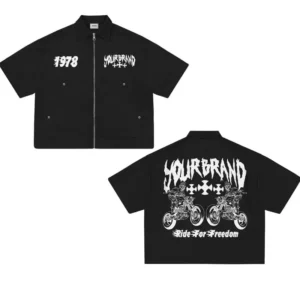 Custom Logo Screen Print Zip Up Cropped Boxy T-Shirt