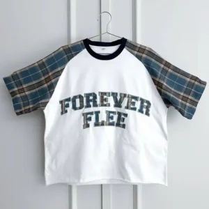 Custom Embroidery High Quality Plaid Raglan Sleeve Flannel Heavy Organic Cotton Oversized Boxy T Shirt