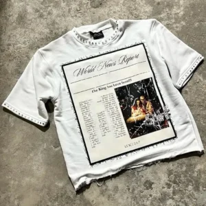 Organic Cotton Heavyweight Rhinestone Raw Hem Cropped Boxy T Shirt