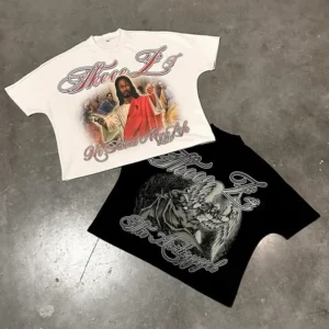 Boxy Black Shirt DTG Print Logo Hip Hop Streetwear T Shirt