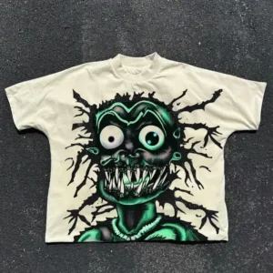 Knitted Cotton Custom T Shirt With Distressed DTG Print And Boxed Crop Design