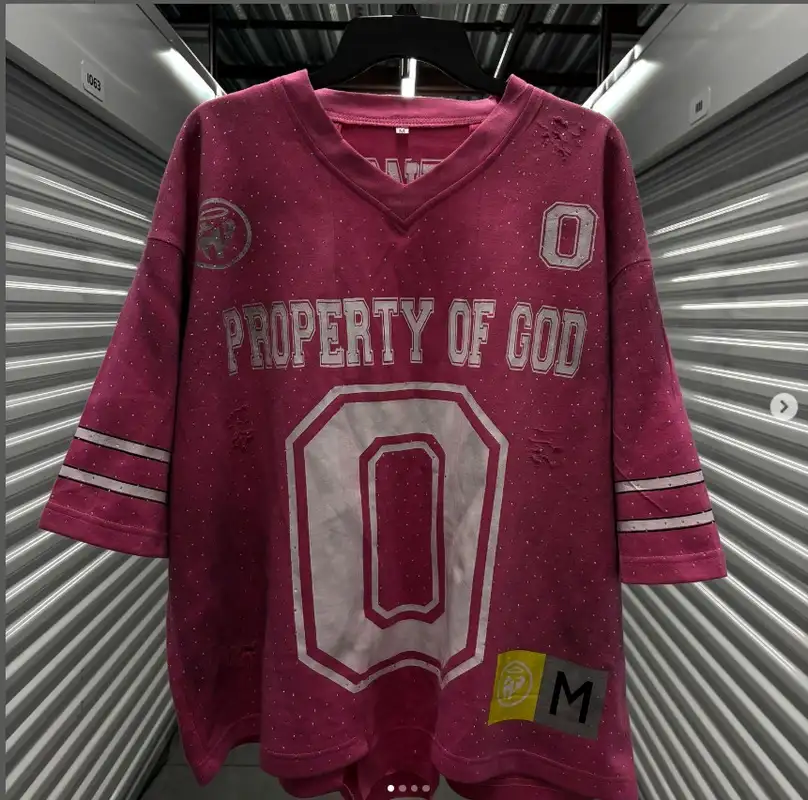 America V Neck Boxy Fit Distressed Vintage Rhinestone Oversized Sports Football T Shirt Jersey - Image 3