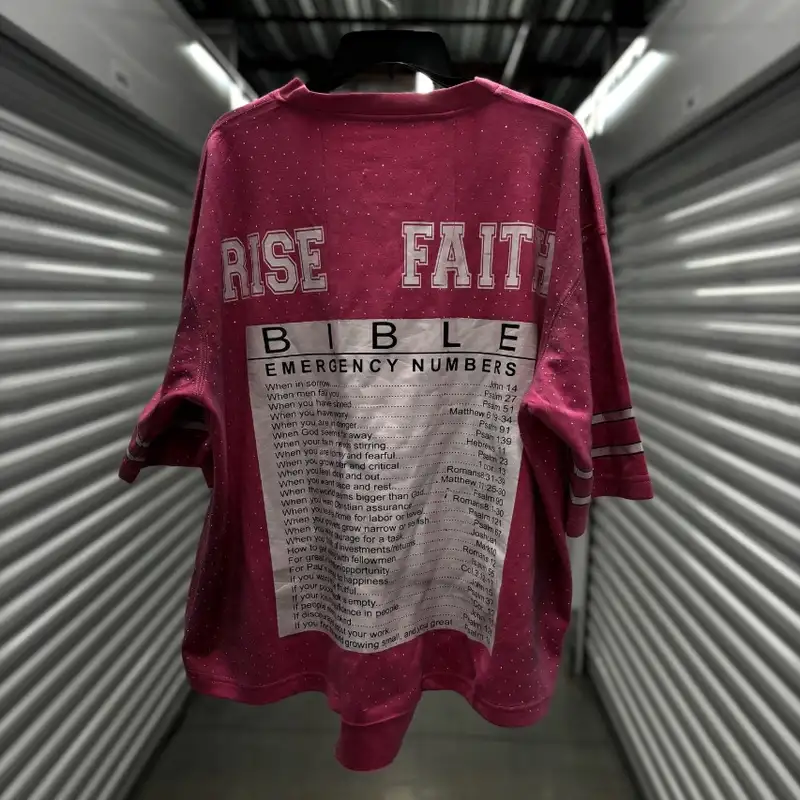 America V Neck Boxy Fit Distressed Vintage Rhinestone Oversized Sports Football T Shirt Jersey - Image 4