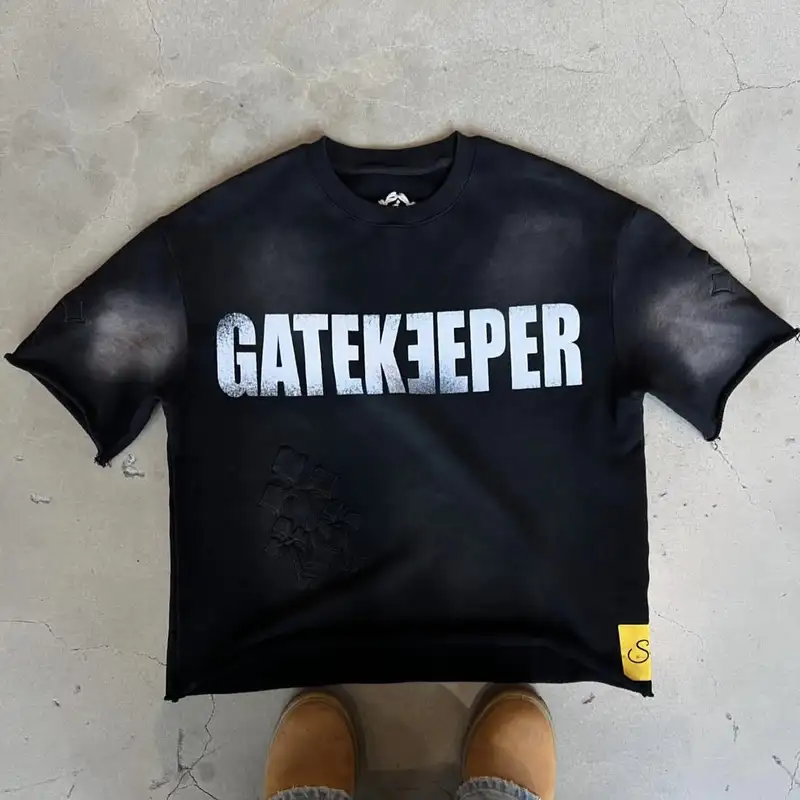 Mock Neck Boxy Fit Cut And Sew Oversized Cropped T Shirt