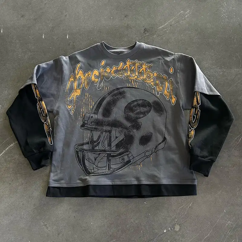 Black Washed Long Sleeve Heavyweight Acid Wash Hip Hop Style T Shirt - Image 2