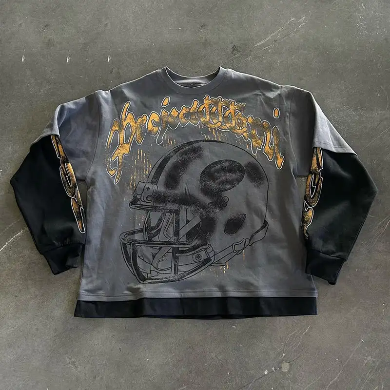 Black Washed Long Sleeve Heavyweight Acid Wash Hip Hop Style T Shirt - Image 3