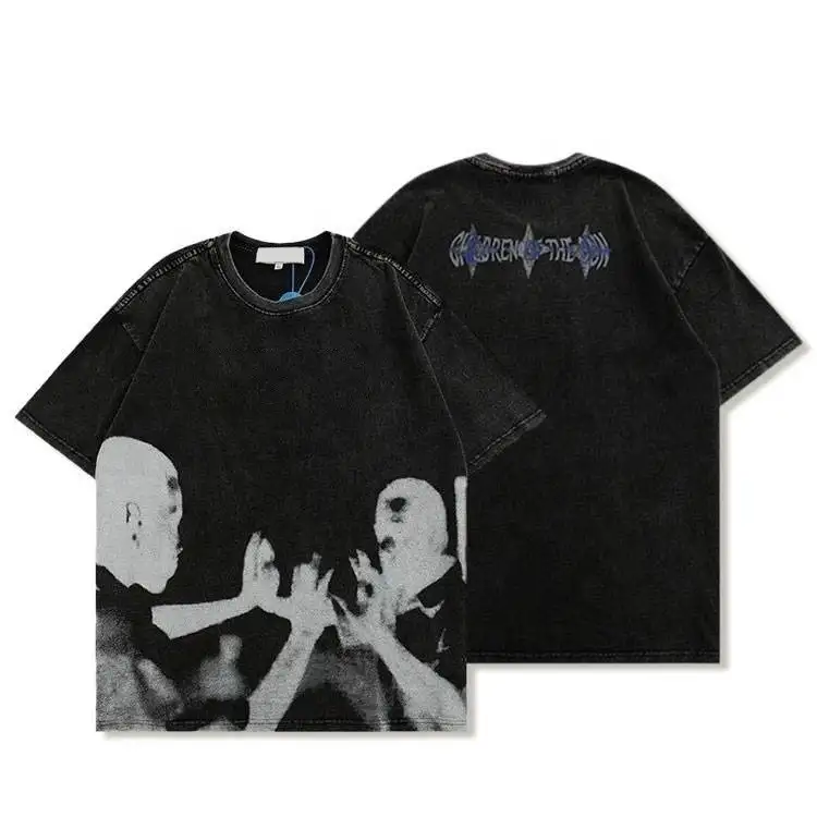 Digital Print Vintage Acid Washed T Shirt