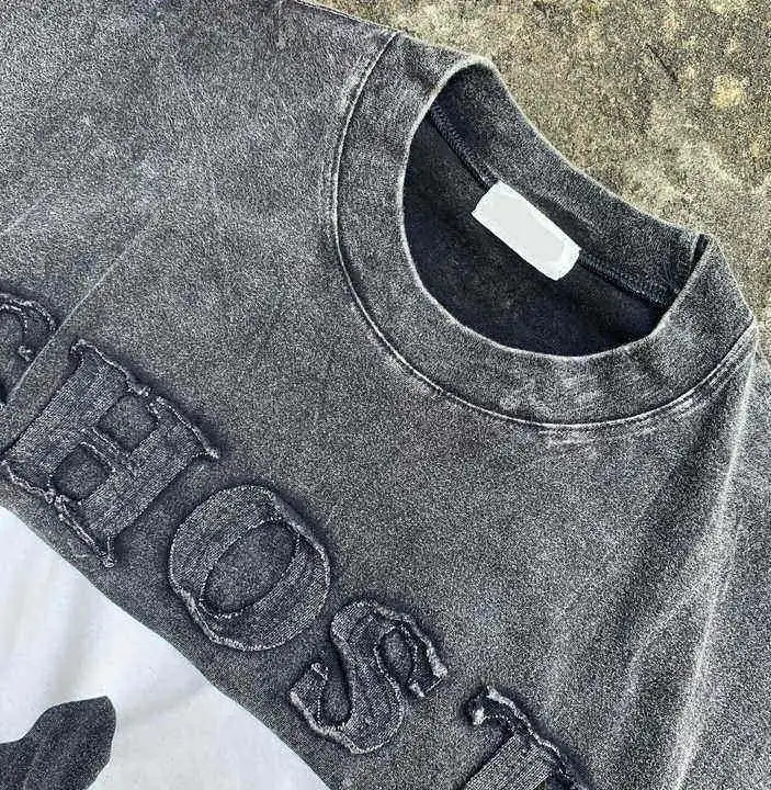 Distressed Patch Embroidery T Shirt With Custom Printing And Knitted Weaving Method - Image 3