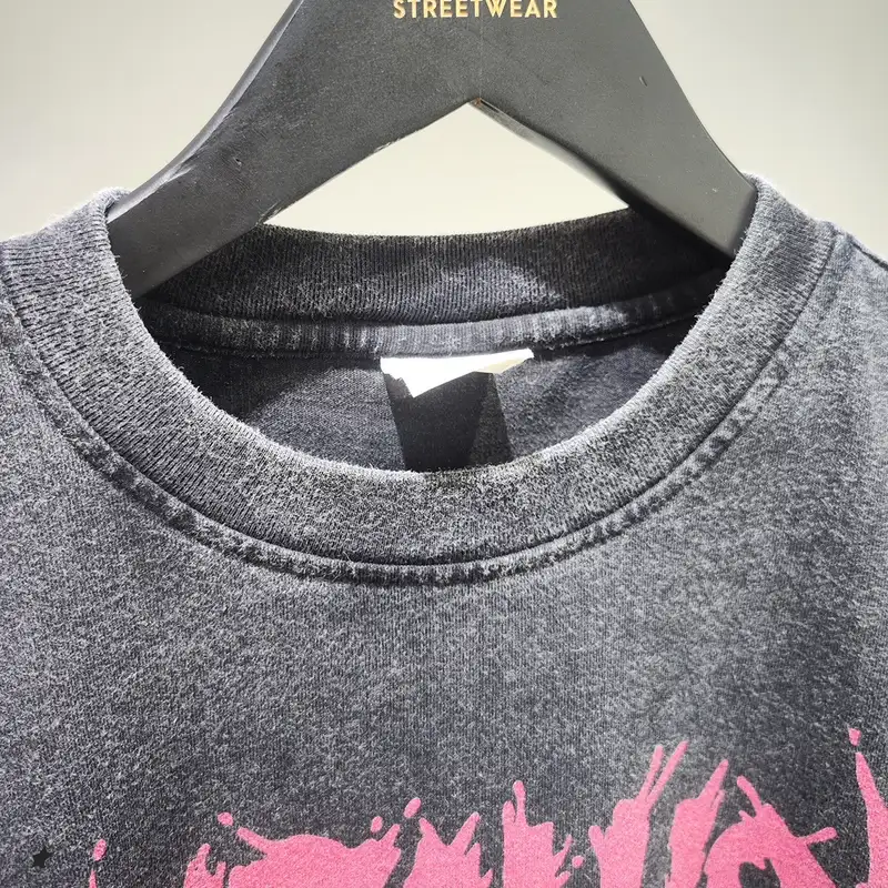 Black Acid Wash U DTG Print Drop Shoulder T Shirt - Image 2