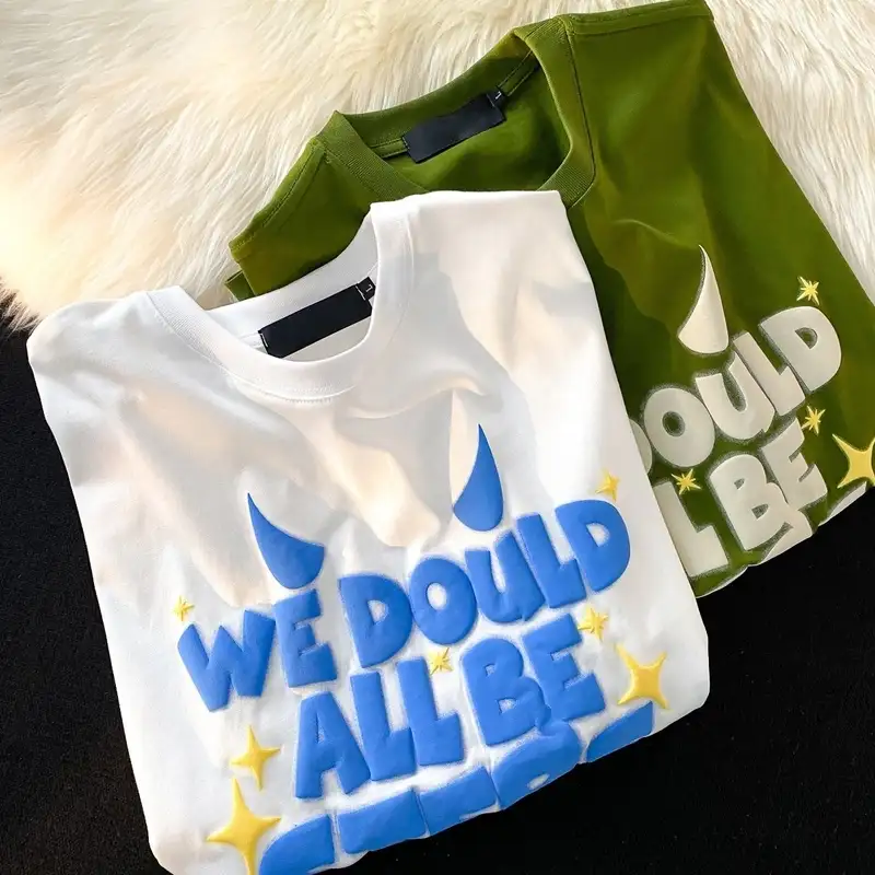 Cotton Heavyweight T Shirt Oversized Drop Shoulder 3D Screen Logo Letter Puff Print - Image 3