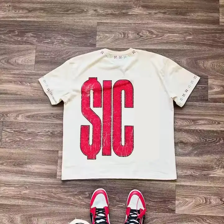 Custom Graphic Oversized Boxy Cotton Rhinestone Acid Wash Drop Shoulder T Shirt - Image 2