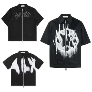 Casual Heavyweight Cotton Black Print Zip Up Shirt Hip Hop Style