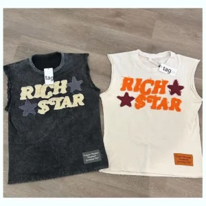 Hip Hop Cotton Acid Washed Sleeveless Tank Top With Custom Logo Embroidery