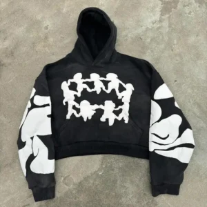 French Terry Cropped Pullover Custom Puff Print Design Hoodie