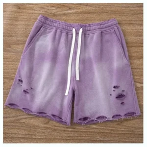 Acid Wash Cycling Distressed Ripped Hole Acid Washed Breathable Fabric Sweat Shorts