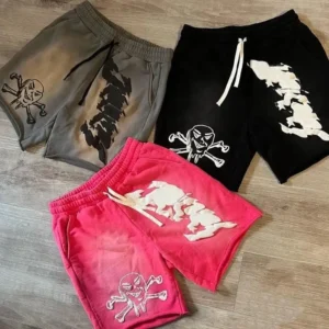 Raw Hem Acid Wash Faded Plain Fleece Joggers Shorts