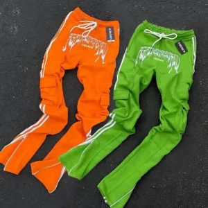 Cotton Flared  Zipper Pockets Stacked Flared Stripe Sweatpant