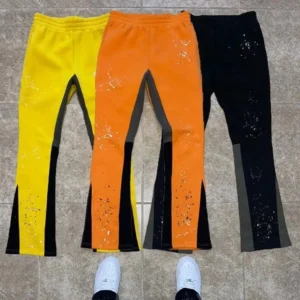 Customized Labels Jogger Track Sweat Pants Baggy Trousers Paint Splatter Stack Flared Sweatpants